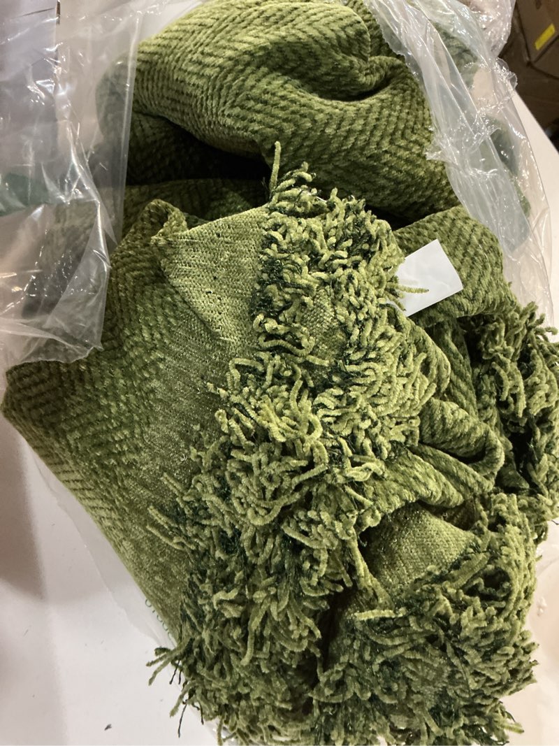 Condition photo showing Good Condition for hyha couch cover for dogs, boho sofa covers for 3 cushion couch washable, chenille sofa slipcover for pets, soft loveseat sectional couch throw blankets with tassels (green, 71x91 inch) green 71x91 inch