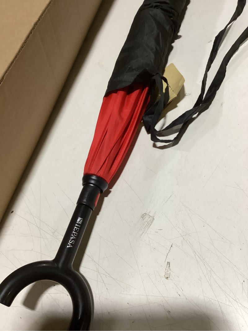 Condition photo showing Good Condition for SIEPASA 49/56 Inch Inverted Reverse Upside Down Umbrella, Extra Large Double Canopy Vented Windproof Waterproof Stick Golf Umbrellas with C-shape Handle. Red 49 Inch