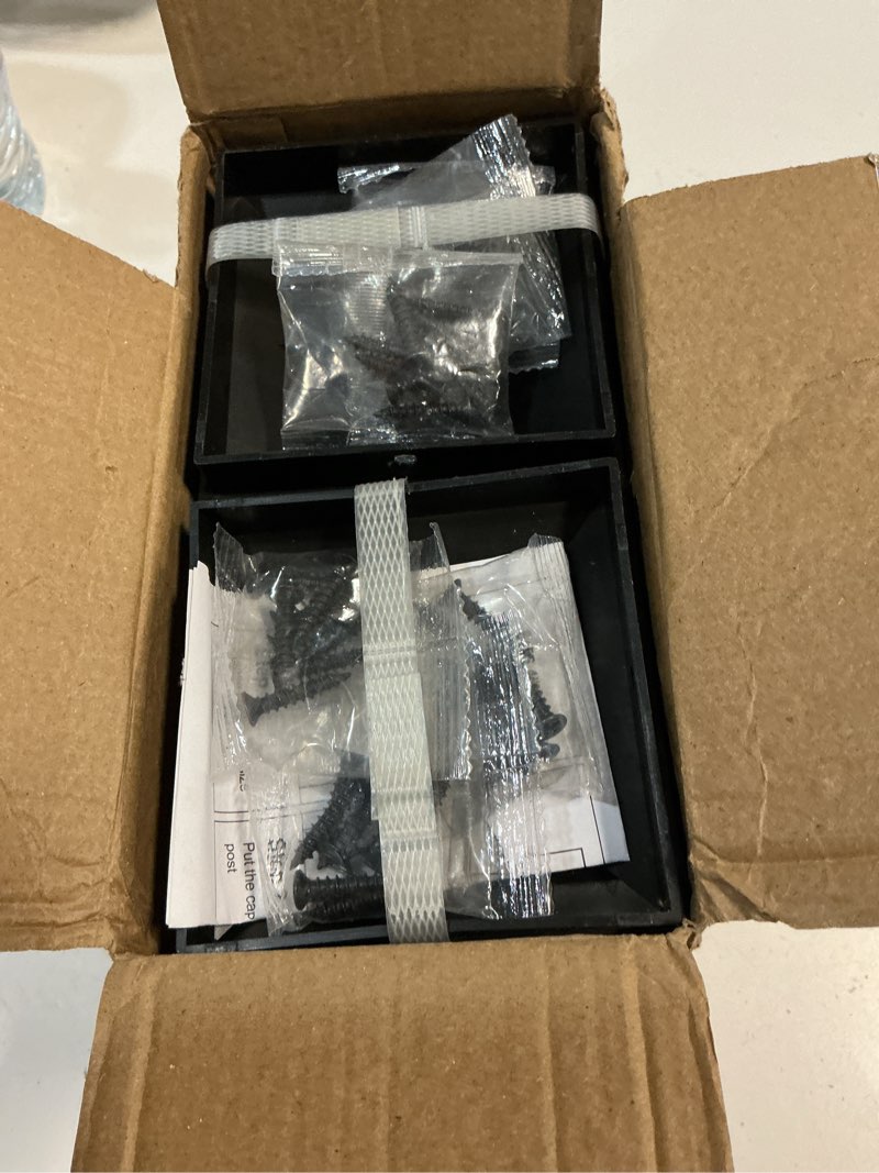 Condition photo showing Good Condition for goovilla 4x4 post caps black(actual 3.5" x 3.5"), 24 pack fence post caps with 48 screws and easy installation, sturdy waterproof plastic deck post caps with frosted finishing touch, protect wood post 4*4" 24 pack black