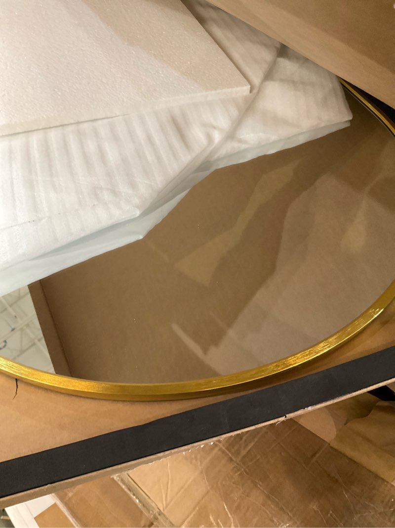 Condition photo showing As Is for zhunfa arched full length floor mirror, oval full floor mirror, large wall mounted arched-top body for living room, bedroom, bathroom, entryway, dressing room (gold, 65 * 22) gold 65"l x 22"w