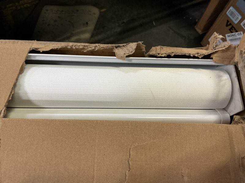 Condition photo showing As Is for chrisdowa cordless zebra blinds for windows, dual layer free-stop light filtering window roller shades, pull down privacy zebra shades for home, office, bedroom, door (58" w x 72" h, white) 58"w x 72"h white