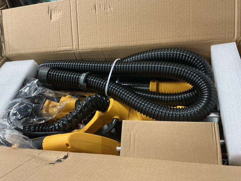 Condition photo showing As Is for drywall sander tool, kuperia 8.5 amp popcorn ceiling removal tool with 7 variable speed 800-1800rpm, electric drywall sander with extendable handle, led light,6 basic sand paper & 6 grid sandpaper yellow