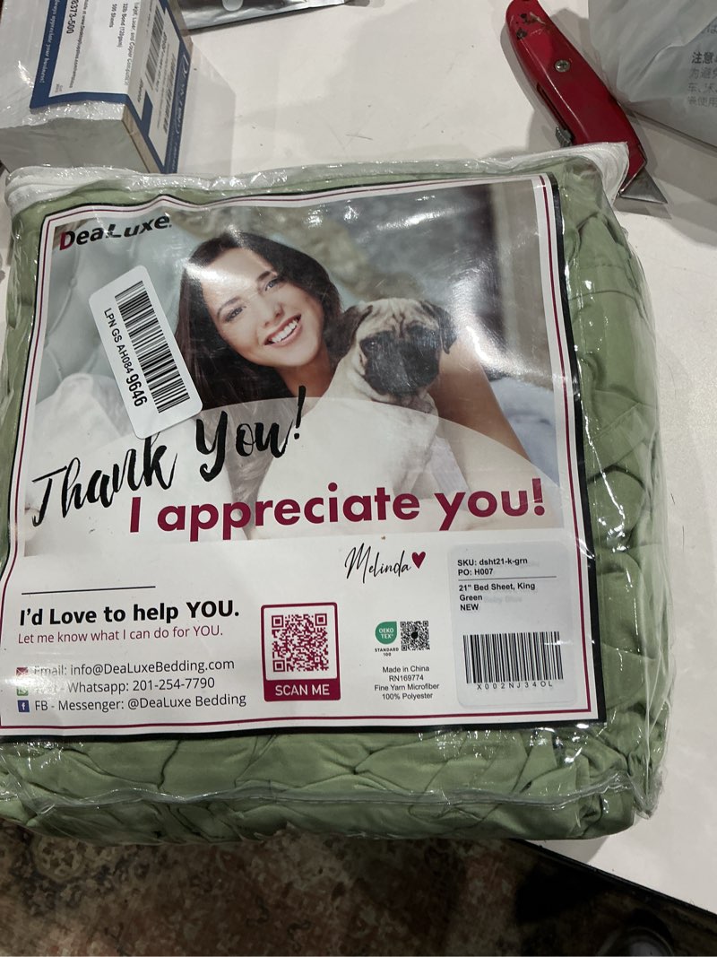 Condition photo showing Good Condition for deep pocket king size sheets – 21” extra deep pocket king size sheets – [4 piece set] king bed sheets oversize flat sheet, fitted sheet, 2 zippered pillowcases 18”–23” deep pocket king sheets – green king extra deep pocket green