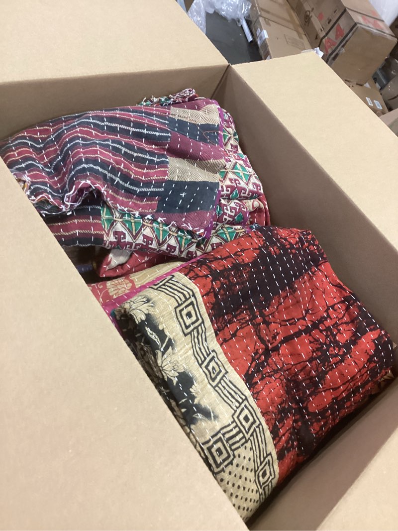 Condition photo showing Good Condition for Marubhumi 10 Pieces Mix Lot of Indian Kantha Quilts Cotton Bed Cover Throw Old Sari Made Assorted Patches Made Blanke