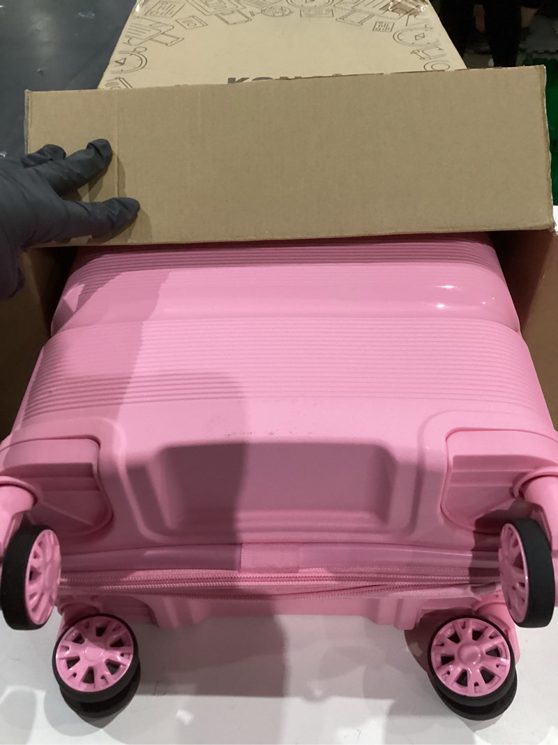 Condition photo showing Good Condition for kono carry on luggage 20 inch expandable 22x14x9 airline approved hard shell travel trolley 4 spinner wheels lightweight polypropylene suitcase with tsa lock, pink carry-on 20-inch expandable pink