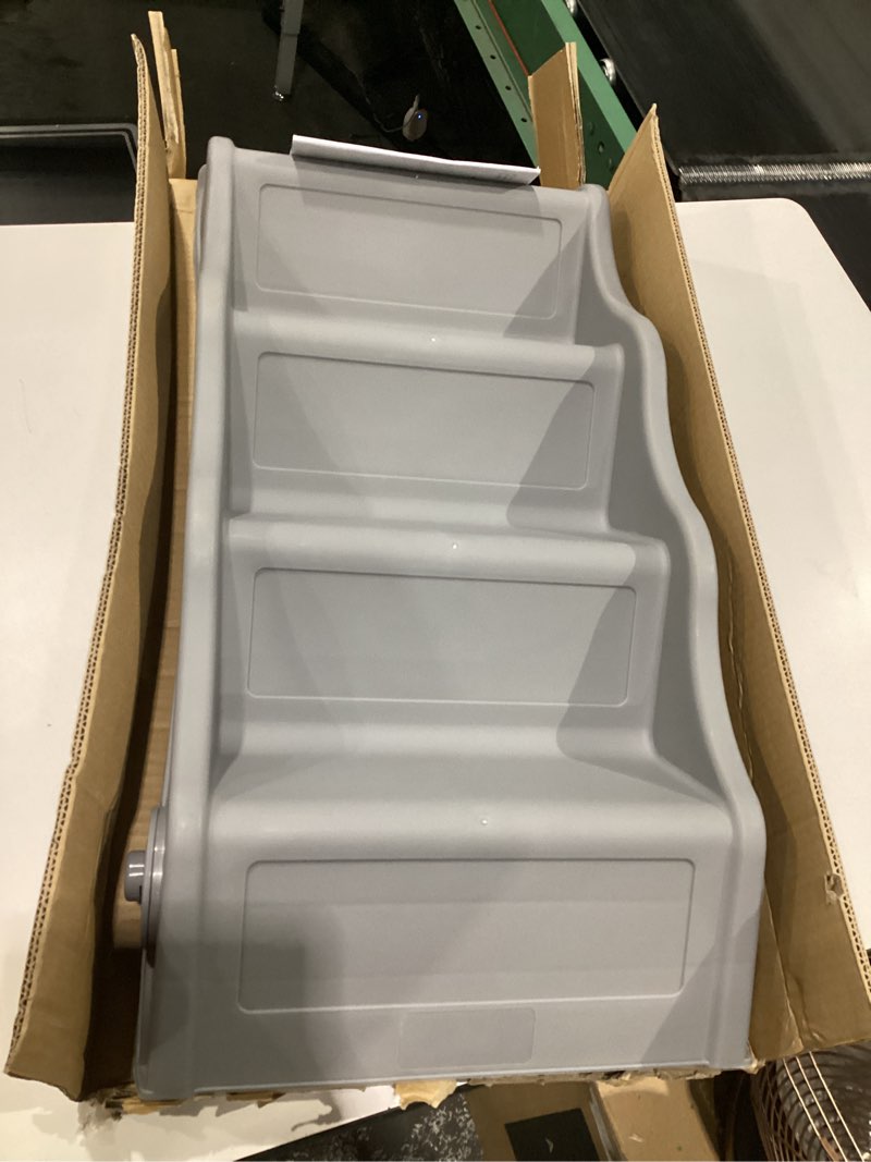 Condition photo showing Good Condition for Amazon Basics Foldable Non-Slip Pet Stairs, Steps for Dogs and Cats, 14.6'' W x 22.75'' D x 19.5'' H, Grey 14.6'' W x 22.75'' D x 19.5'' H Grey