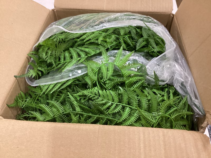 Condition photo showing Good Condition for artificial hanging plants outdoor, uv resistant fake fern faux greenery for outside planter patio home garden decor (5 branches&1 basket) 5pcs+1basket