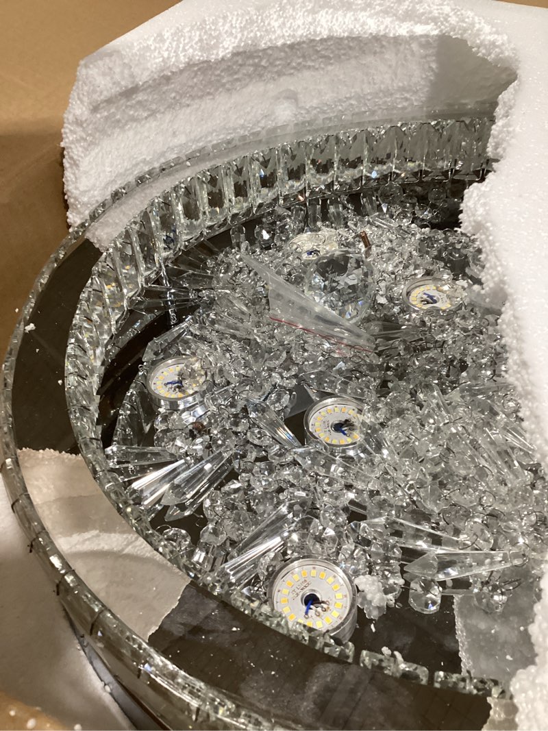 Condition photo showing New/Like New for hopggie 18 inch crystal chandelier led ceiling light flush mount ceiling light fixtures luxury large chandelier light for living room bedroom dining room closet (cool white) 18"-cool white
