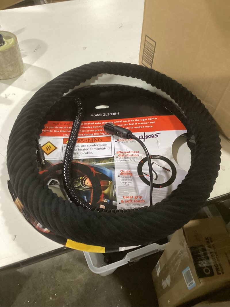 Condition photo showing Good Condition for New Heated Steering Wheel Cover, 12V Car Plug, Universal Fit 14.5-15 Inch Anti-Slip Wheel Protector for Men Women Girls, Black Premium Auto Protector for Ultimate Comfort & Warmth