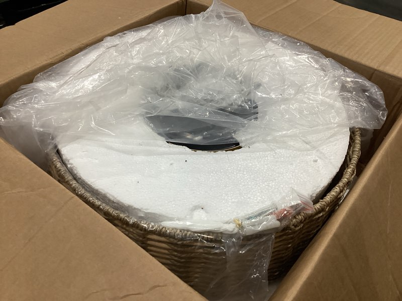Condition photo showing As Is for handwoven boho rattan ceiling fan with light,flush mount caged ceiling fans with lights and remote control,low profile enclosed 6 speeds fandelier for bedroom living dining room,4-light beige rattan ceiling fan