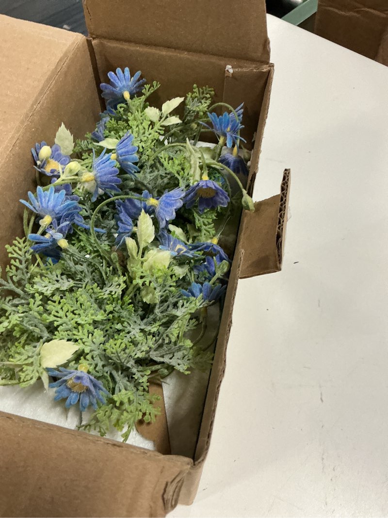 Condition photo showing New/Like New for daisy artificial flowers in cement vases 2pcs,daisies faux flowers farmhouse home coffee table bookshelf office desk decorations kitchen dining room fake plants indoor(blue) blue daisy