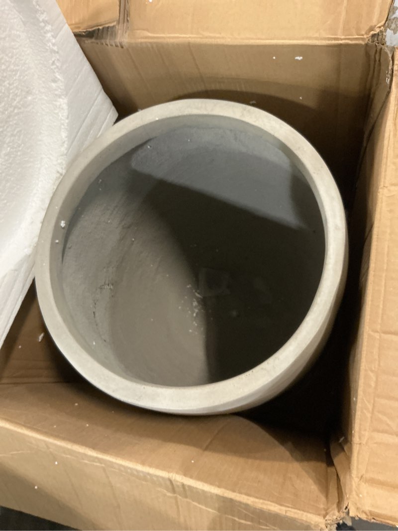 Condition photo showing As Is for kante tall concrete planter, 21.7-inch height weathered concrete large indoor outdoor plant pot with drainage hole for patio garden home, modern decor for flowers and tree weathered concrete 21.7"h