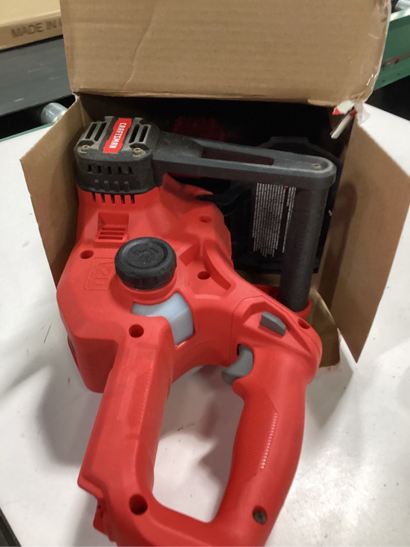 Condition photo showing As Is for CRAFTSMAN Mini Chainsaw, 10 inch Mini Chainsaw Cordless, Electric Chain Saw, V20 Battery and Charger Included, Handheld Tree Trimmer Wood Cutter (CMCCS610D1) w/ Cordless Starter Kit Chainsaw