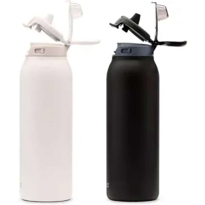 ello pop & fill 32oz. 2-pack stainless steel water bottle with quickfill technology, dunes/charcoal