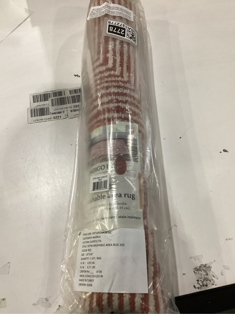 Condition photo showing New/Like New for Indigo Ink - Washable Area Rug, Stain Resistant, Easy to Clean, Geometric Boho Decor, Ideal for Living Room, Bedroom, Office (2' x 3', Panther Red/White) 2" x 3" (Rectangular) Panther Red/White