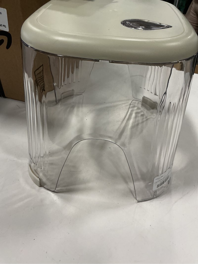 Condition photo showing As Is for Clear Plastic shower stool with beige top and water drop logo (similar to stock photo)(missing 1 foot cushion)