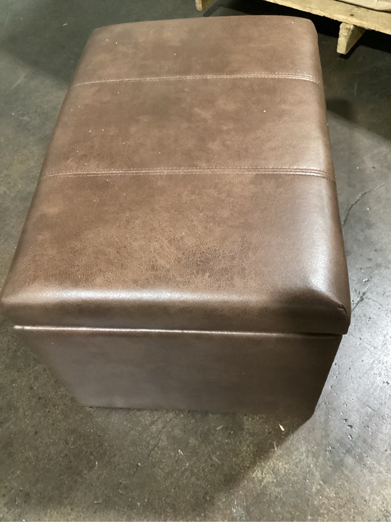 Condition photo showing Good Condition for 24" leather storage ottoman , rectangle foot rest stool for living room, bedroom, entryway, brown
