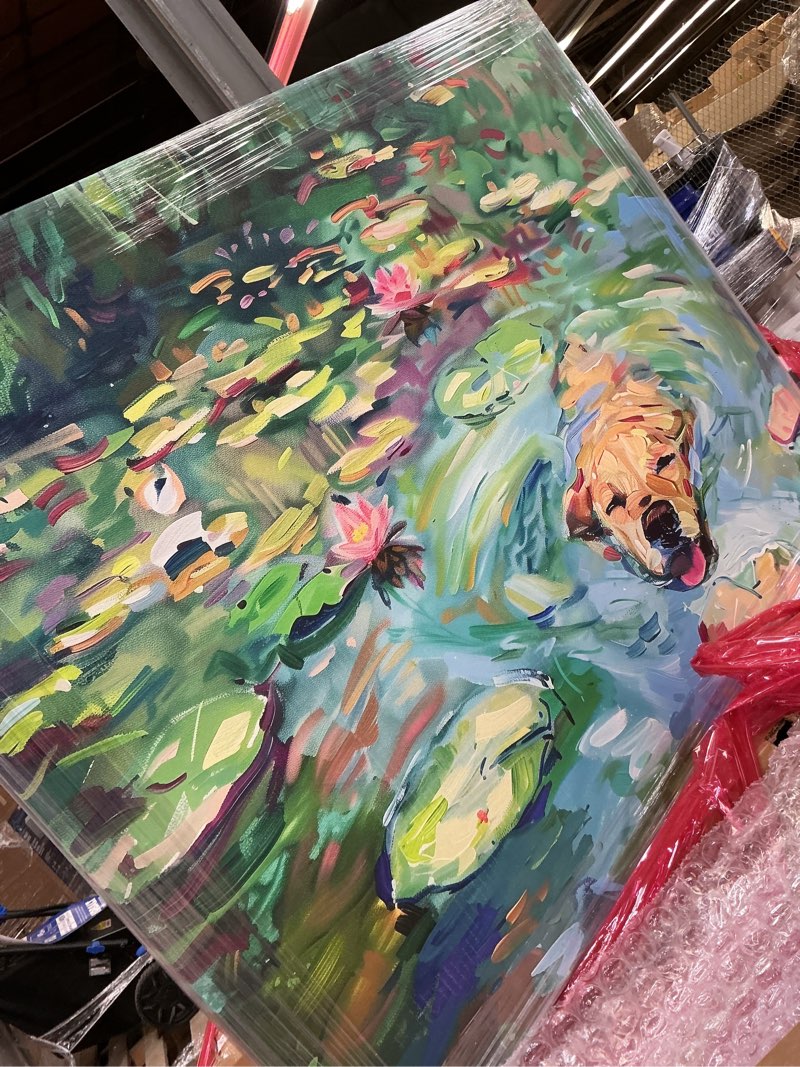 Condition photo showing Good Condition for Lily Pad Dog Rustic Chic Farmhouse Canvas Wall Art by Art Remedy, Gallery Wrapped, 45"x36" Gallery Wrapped 36"L x 45"W
