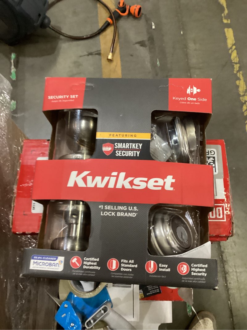 Condition photo showing Good Condition for kwikset juno keyed entry door knob and single cylinder deadbolt combo pack with microban antimicrobial protection featuring smartkey security in satin nickel satin nickel 1 pack combo pack