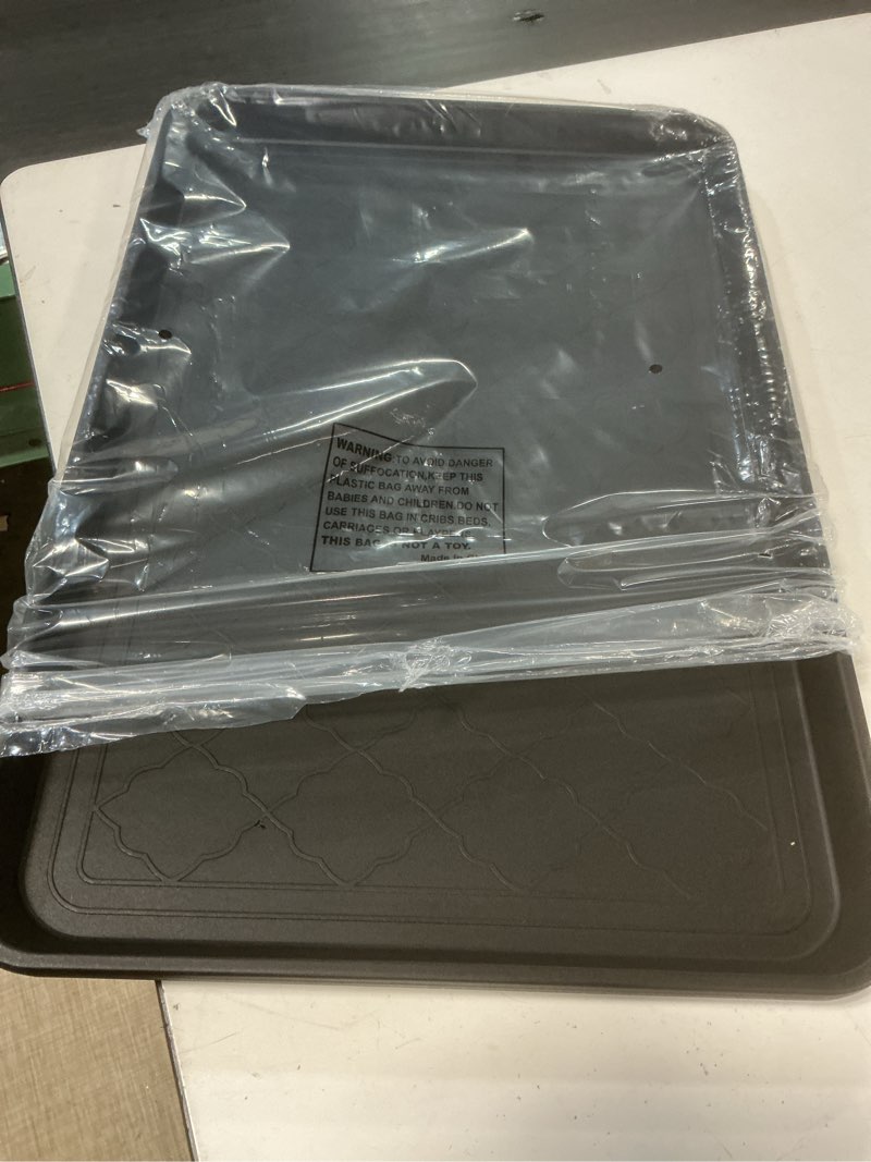 Condition photo showing Good Condition for PetLike Boot Tray for Entryway Indoor, Pet Food Mat, 23 x 15.5 inch 2 Packs, Waterproof Heavy Duty Shoe Tray for Indoor and Outdoor, Multi-Purpose Trays for Boots, Shoes, Pets, Garden 23x15.5 INCH Black