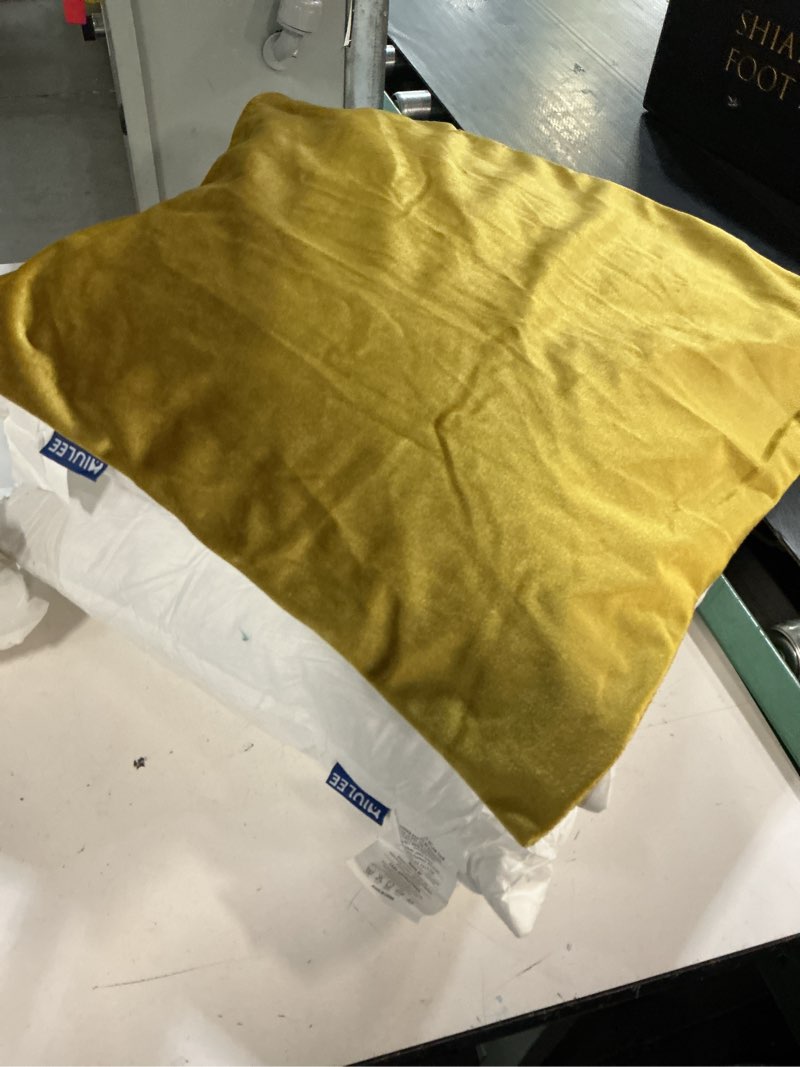 Condition photo showing Good Condition for dull yellow decorative throw pillow covers 18"x18" | pack of 2 modern satin cushion cover | solid pillowcases for couch, sofa bedroom & living room, modern home décor - diull yellow slub satin 18" x 18" (pack of 2) dull yellow