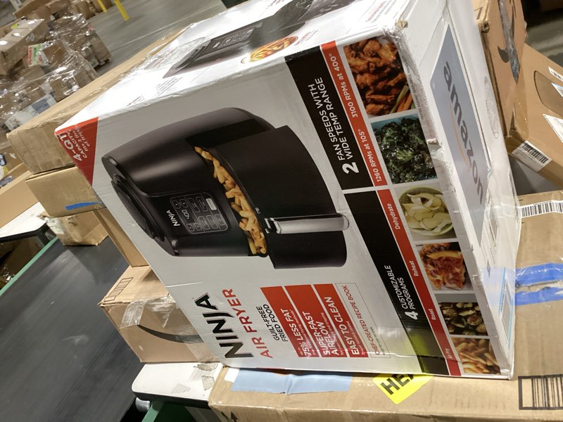 Condition photo showing Good Condition for ninja air fryer | 4 qt capacity | 4-in-1 roast, crisp, roast, reheats, & dehydrates | dishwasher safe parts | 105°f-400°f | includes 20 easy & healthy recipes | 1550 watt | grey | af101