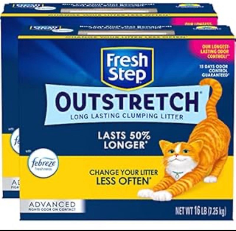 fresh step outstretch, clumping cat litter, advanced, extra large, 32 pounds total (2 pack of 16lb boxes) (b093qnwc6t)