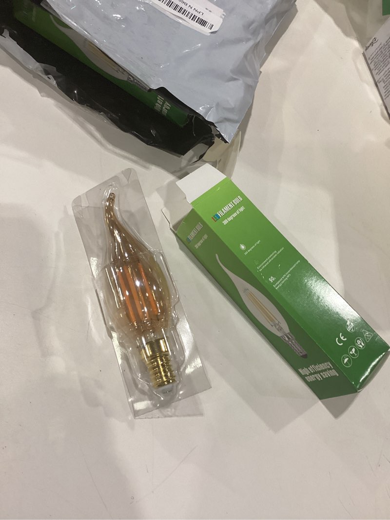 Condition photo showing New/Like New for 6-Pack E14 4W C35 Dimmable LED Filament Bulb, 2200K Warm White 400LM Edison Candle Flame Shape Bent Tip Light Bulb, C35 Amber Glass Globe Cover, 40 Watt Equivalent, AC 110V