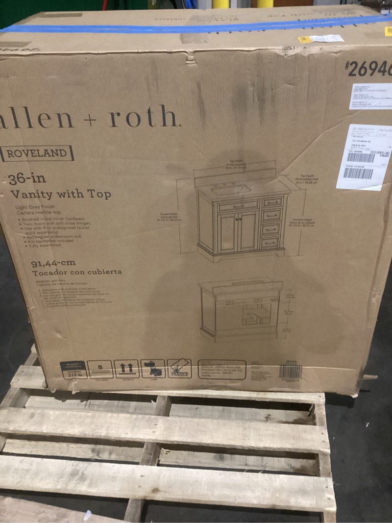 allen + roth roveland 36-in vanity with top light gray finish carrara marble top 91.44-cm