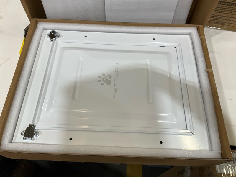 Condition photo showing As Is for PETOUCH Medium Iron Dog Door Designed with Automatic Closing Magnetic Flap, Telescoping Tunnel & Lockable Sliding Panel for Extreme Weather Medium Iron Flap