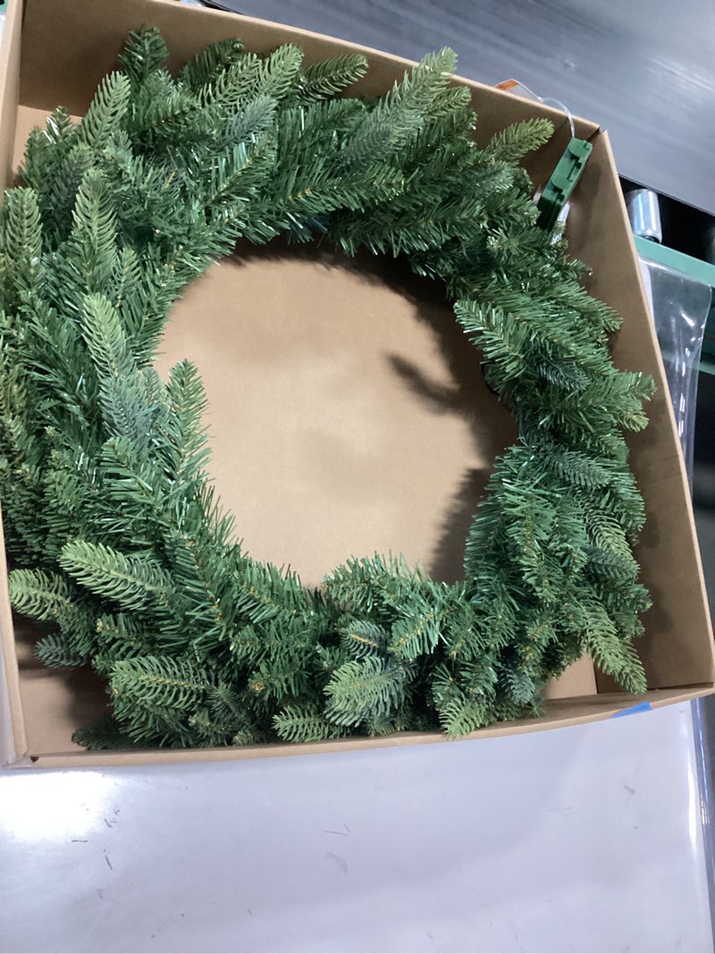 Condition photo showing As Is for 24 Inch Pine Wreath - Christmas Wreaths for Front Door - Real Touch Pine Wreath 70 Norfolk Pines Needles, Large Artificial Green Wreaths for Walls Windows Porches Farmhouse Indoor Outdoor Home Decor