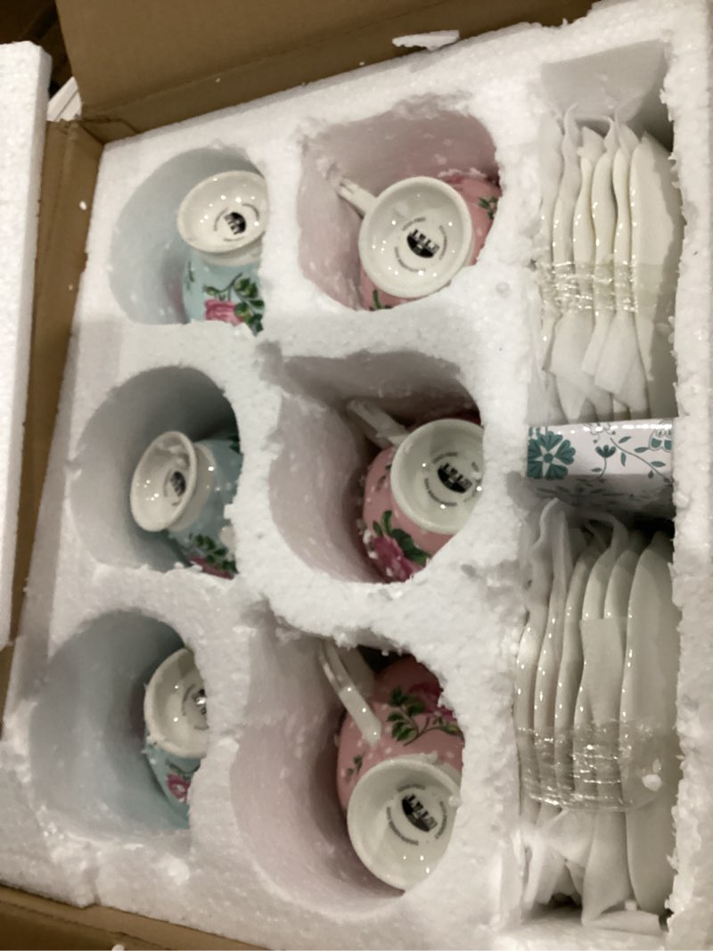 Condition photo showing Good Condition for BTaT- Floral Tea Cups and Saucers, Set of 12, 8 oz, Fine Porcelain Teacup Set with Gold Trim for Afternoon Tea, Weddings, Parties & Gifting, Dishwasher Safe, Lightweight, Non-Toxic Multicolor 12 Pack
