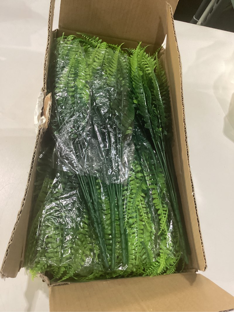 Condition photo showing New/Like New for lovemoon 12 Pcs Fake Ferns for Outdoors UV Resistant Faux Fern Plants, Artificial Greenery Fern Stmes for Outside, Garden Porch & Patio Greenery Decor(12, Green) Green 12