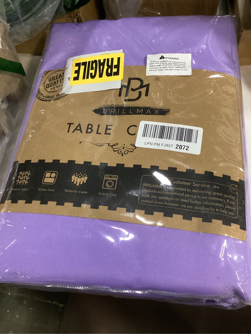 Condition photo showing New/Like New for BRILLMAX 4 Pack Lavender Tablecloths for 6 Foot Rectangle Tables 90 x 132 Inch - 6ft Rectangular Bulk Linen Polyester Fabric Washable Long for Wedding Reception Banquet Party Buffet Birthday