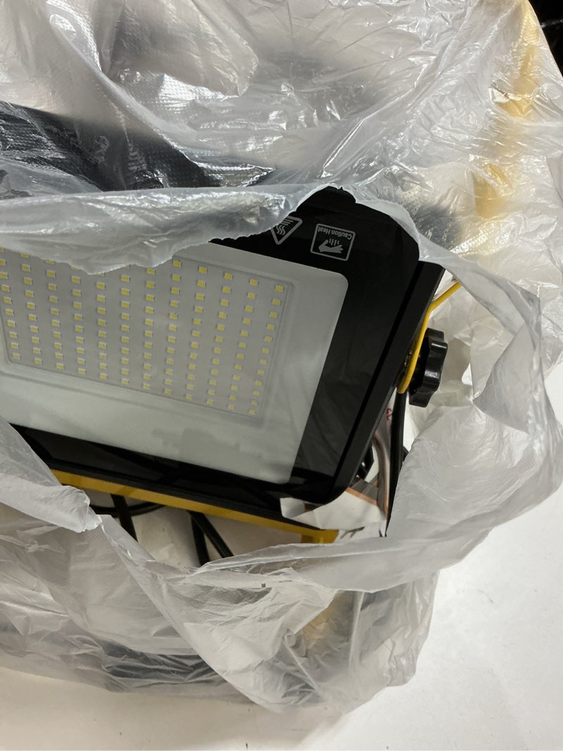 Condition photo showing As Is for 120w led work light, 12000lm portable work light with 16.4ft cord, 6500k ip66 waterproof flood lights for outdoor indoor job site workshop flood lights, gifts for him