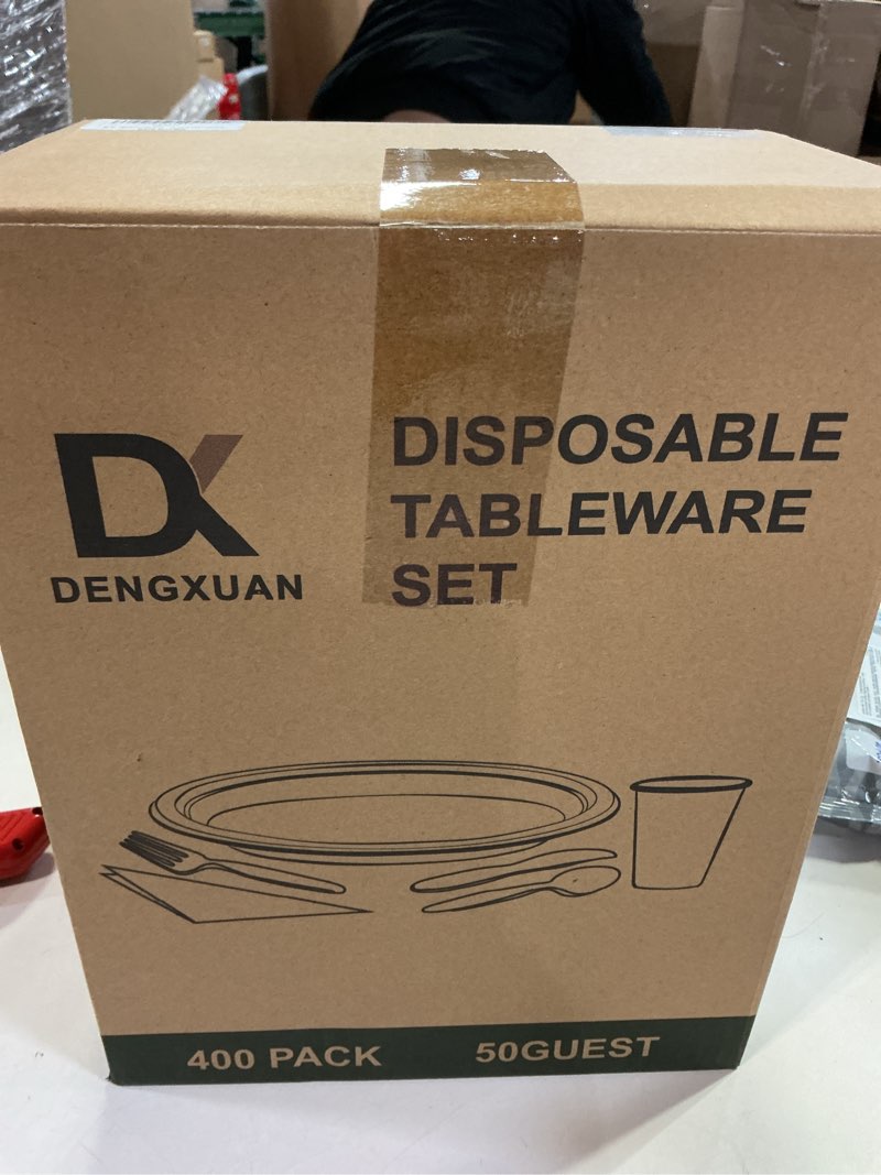 Condition photo showing New/Like New for DX DENGXUAN 400-Piece Blue Party Set,Disposable Paper Plates Cups Plastic Spoons and Fork Knives Blue Napkin,Suitable for 50 Guests,Disposable Party Tableware Set,Wedding Birthday Party.