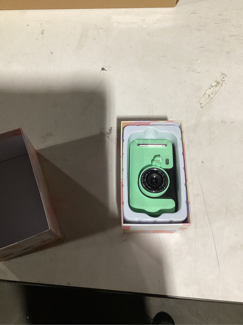 Condition photo showing Good Condition for Kids Camera, Birthday Gifts for Boys and Girls Age 3-8,Video Recorder for Kids 8-12,Childrens Digital Camcorder for vlogging Portable Kids Selfie Camera with 32GB SD Card Green