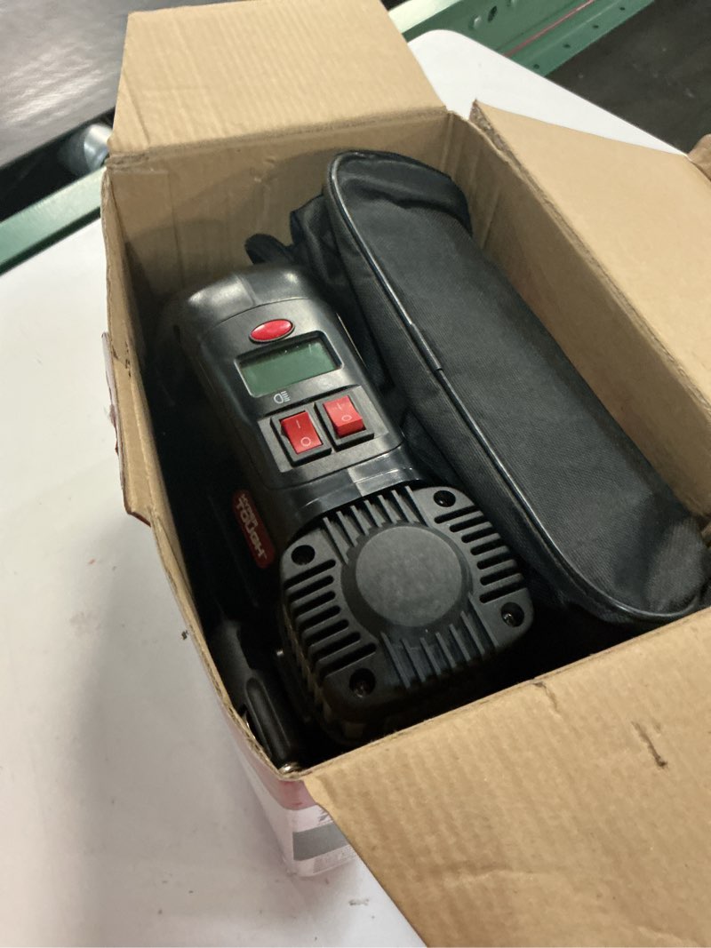 Condition photo showing As Is for hyper tough dc 12v heavy duty direct drive digital tire inflator with detachable led light