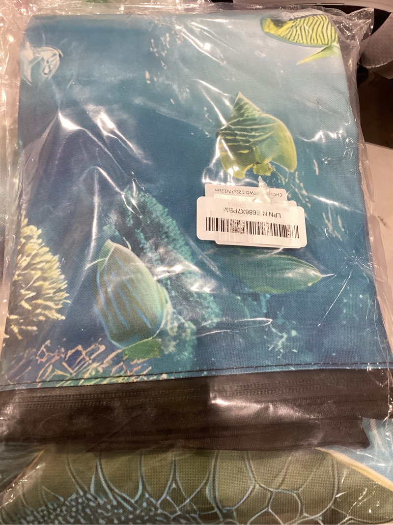 Condition photo showing New/Like New for modern ocean tropical turtle coral outdoor tv cover for outside flat screen televisions, underwater animal weatherproof tv screen protector with zipper for 70 to 75 inch screens 70"-75" turquoise lake blue tan