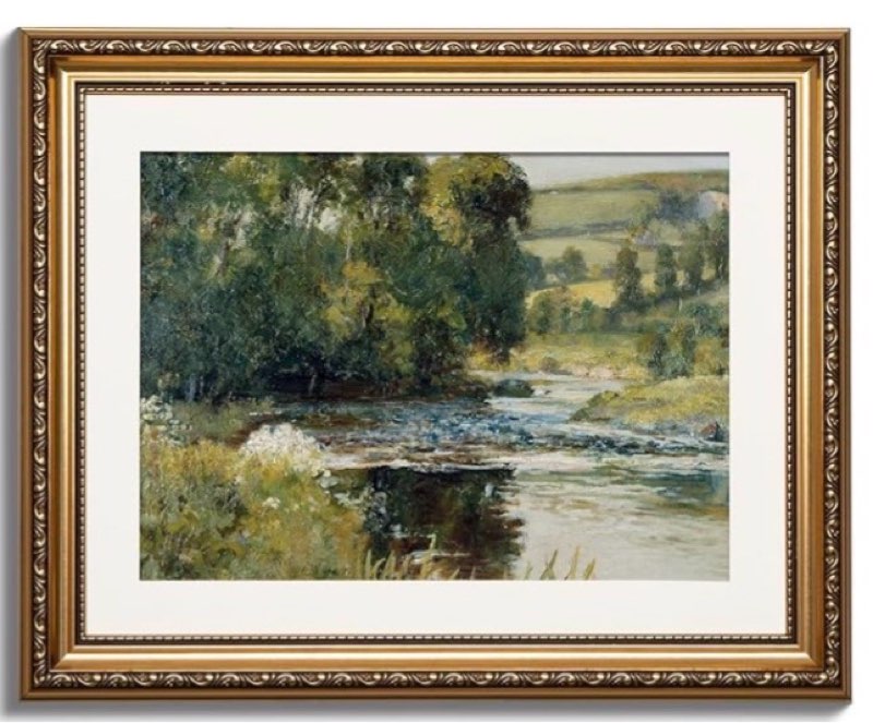 arpeotcy vintage gold framed wall art, nature streamside retro paintings, canvas prints artwork with antique frame, victorian wall pictures decor for living room gallery room 20x16 inch