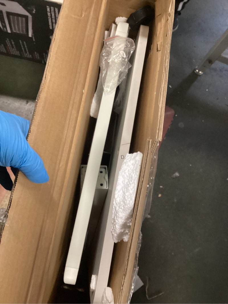 Condition photo showing As Is for Claiks Mobile Overbed Table with Wheels - 25.5" Adjustable Height Standing Desk for Hospital & Home Use, 22lbs Capacity, Ergonomic Rolling Laptop Cart, White White C-Leg