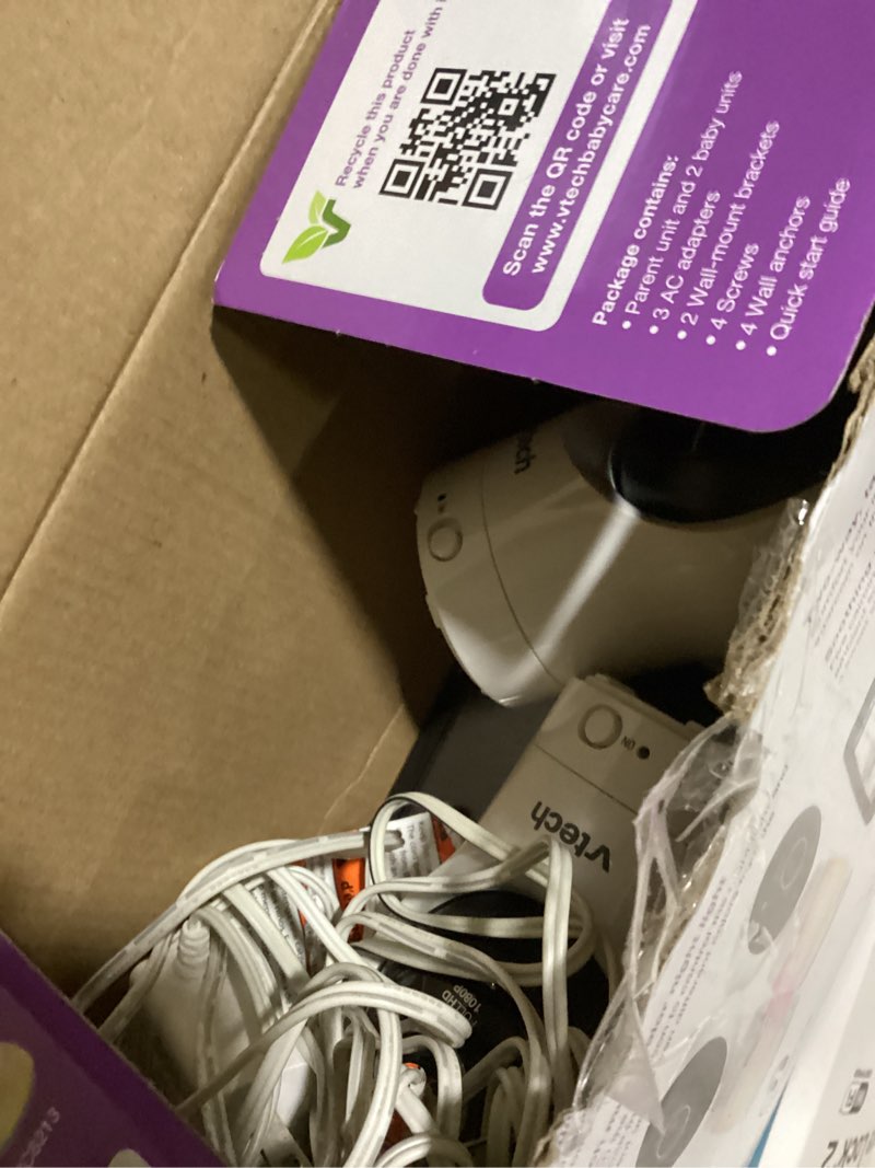 Condition photo showing As Is for VTech 2-Cameras Smart WiFi Baby Monitor with 1080p FHD Video, Free App with Motion Video, Sound/Motion Detection and Notifications, 7" IPS Display with Split-Screen, Pan-Tilt-Zoom: Smart HQ Max Twin