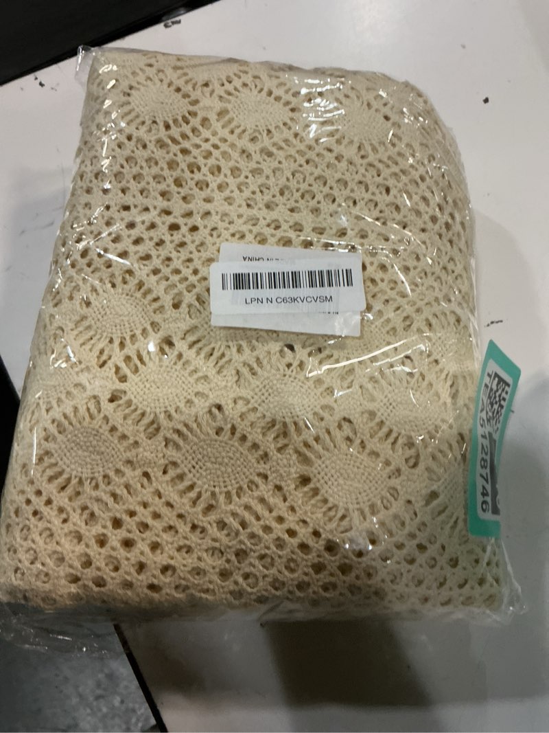 Condition photo showing New/Like New for vintage crochet tablecloths lace doilies cotton beige square tablecloths table cover table topper wedding home party decoration (60x60 inch) 60" x 60" (square)