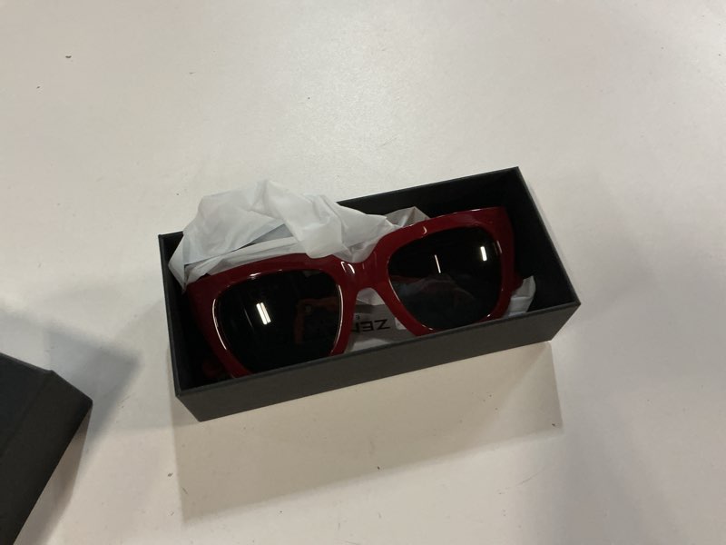 Condition photo showing New/Like New for zenottic polarized cateye sunglasses women: oversized square sunglasses for woman - cute cat eye shades uv400 protection c10 crystal red / grey