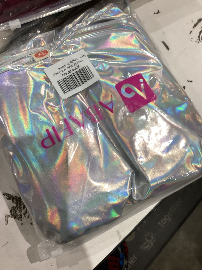Condition photo showing New/Like New for ABAFIP Men's Shiny Tank Top Short Sleeve Dance Shirt 70s Bodycon Party Music Festival T-Shirts Medium Silver