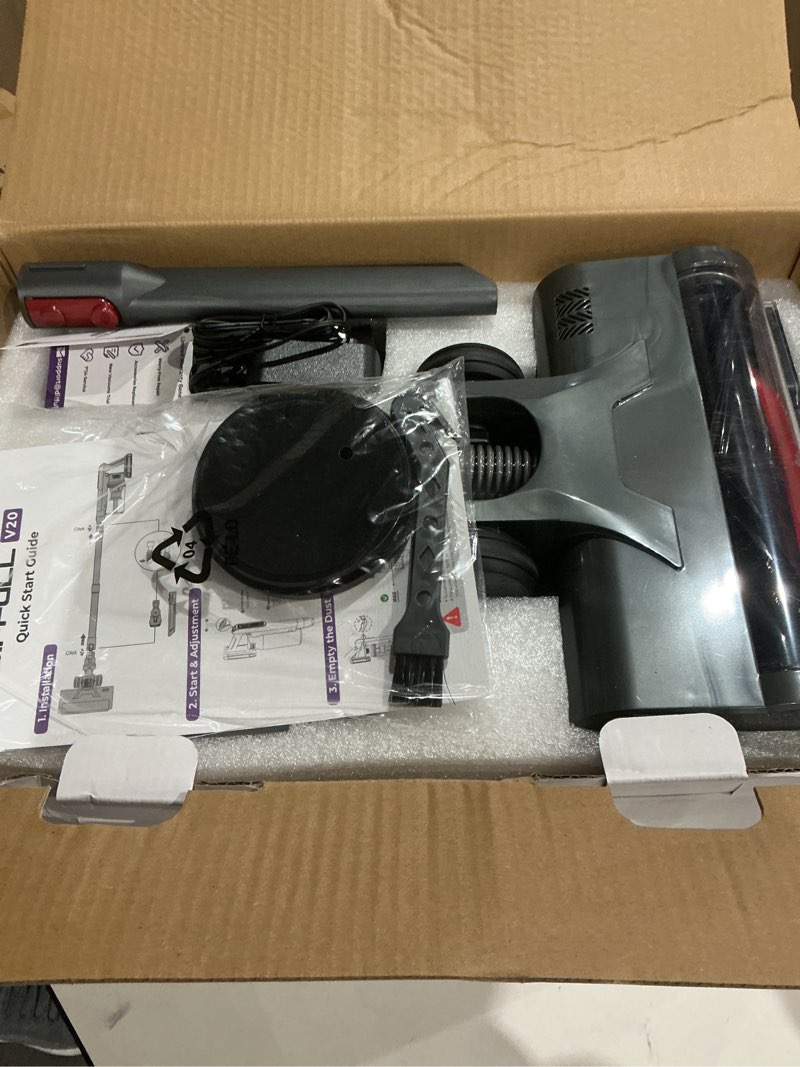 Condition photo showing As Is for Cordless Vacuum Cleaner, 650W 55KPA 70Mins Vacuum Cleaners for Home, Stick Vacuum with 1.8L Cup, Anti-Tangle, 8-Stage Filter System, Green Light for Pet Hair, Carpet, Floor Purple