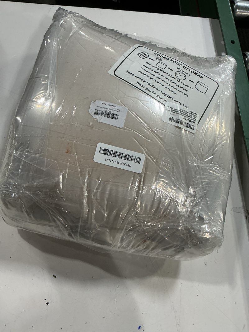 Condition photo showing New/Like New for Asuprui Pouf Ottoman Stuffed Round Modern Foam Filled Ottoman Foot Rest Poufs for Living Room Chair Decorative Boho Foot Stool for Wedding Christmas Party 20"D x 20"W x 14"H Light Brown