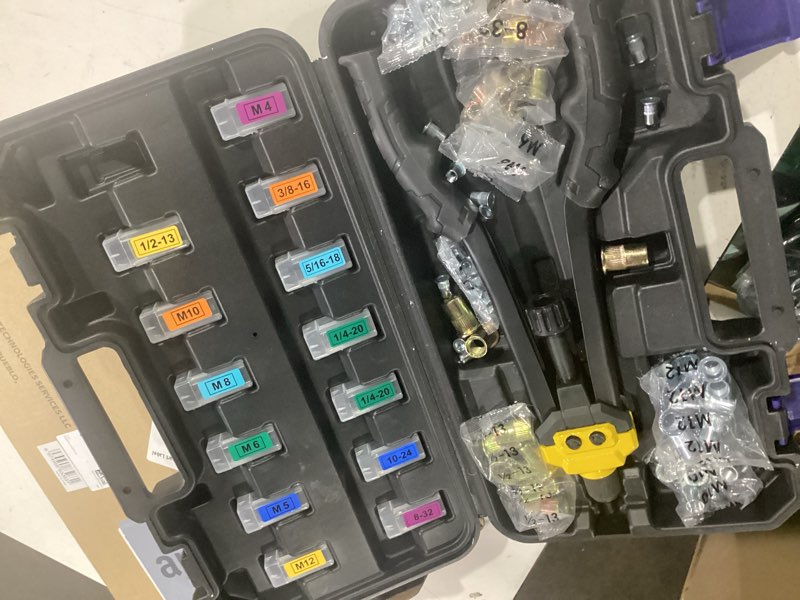 Condition photo showing Good Condition for imquali rivet nut tool rivet nut kit, 16" rivnut tool kit with 14 metric & sae mandrels rivet nut assortment kit with 140 rivet nuts, hand riveters nutsert tool kit with durable blow molded case black