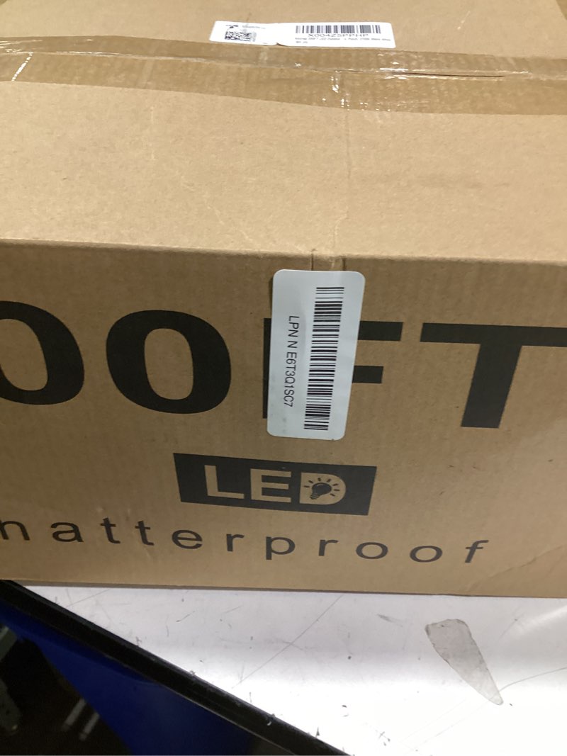 Condition photo showing New/Like New for 200ft outdoor string lights with remote, waterproof patio lights with 72+2 shatterproof led bulbs, low voltage adapter for backyard garden porch bistro decor, timer & dimmer modes warm white-2700k 200ft