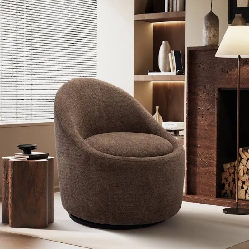 modern brown accent barrel chair with hidden storage and 360 swivel for living room/bedroom, brown